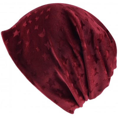 Skullies & Beanies Women's Slouchy Stretchy Beanie Chemo Cap for Cancer Patients - Stars - Wine Red - C61884N3I3Z $8.62
