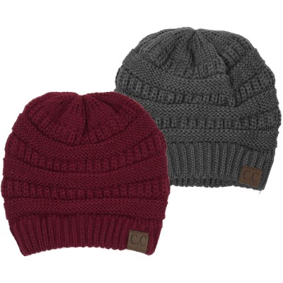 Skullies & Beanies Solid Beanie Bundle - Burgundy & Charcoal (2 Pack) - CI18NM0AZQY $14.95