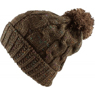 Berets Multi Color Pom Pom Crochet Thick Knit Slouchy Beanie Beret Winter Ski Hat - Brown - C311SC7Z221 $22.93