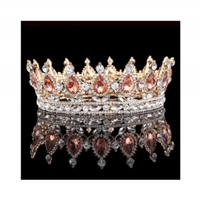 Headbands Elegant Crystal Bridal Princess Crown Classic Gold Queen Tiaras-gold champage - gold champage - C318WU46A3S $23.51