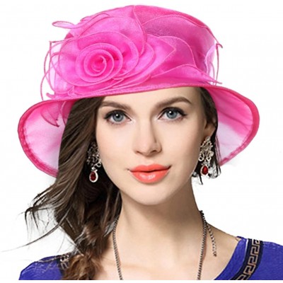 Bucket Hats Lady Derby Dress Church Cloche Hat Bow Bucket Wedding Bowler Hats - Floral-rose - CV17AZTD3CY $23.40