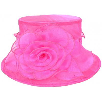 Bucket Hats Lady Derby Dress Church Cloche Hat Bow Bucket Wedding Bowler Hats - Floral-rose - CV17AZTD3CY $23.40