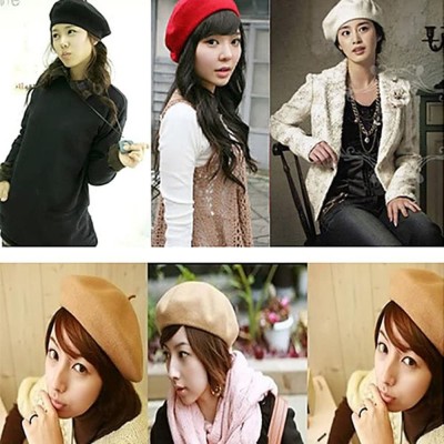 Berets Women's French Style Soft Lightweight Casual Classic Solid Color Wool Beret - Black - CR12HGGS0U9 $7.14