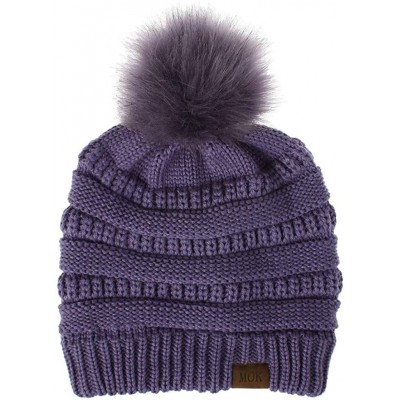 Skullies & Beanies Women Casual Knit Hats Beanie Hat Large Pom Ladies Winter Warm Cap - Purple - CN18AYY7K6M $7.54