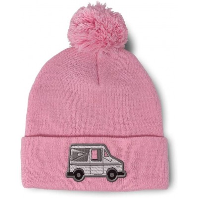 Skullies & Beanies Custom Pom Pom Beanie Mailman Truck Postal A Embroidery Acrylic - Soft Pink - CM18A0DNG89 $16.61