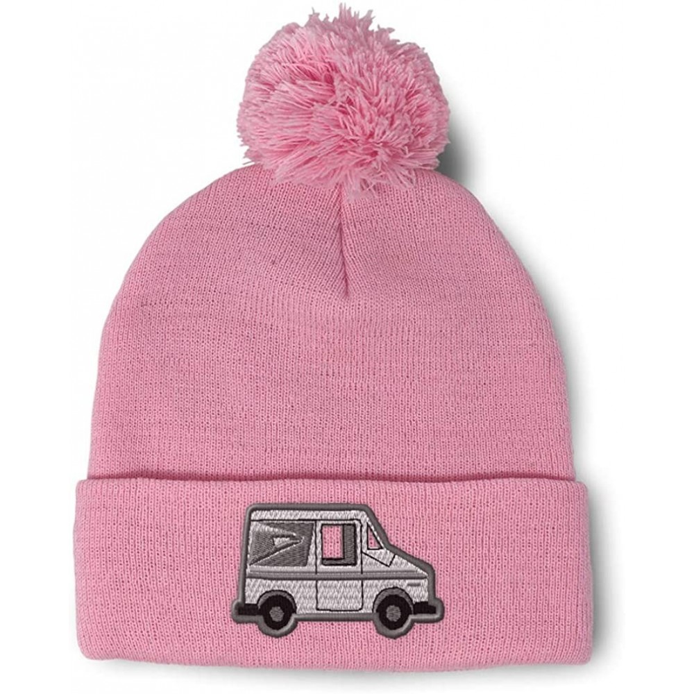 Skullies & Beanies Custom Pom Pom Beanie Mailman Truck Postal A Embroidery Acrylic - Soft Pink - CM18A0DNG89 $16.61