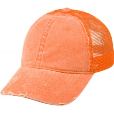 Baseball Caps Low Profile Unstructured HAT Twill Distressed MESH Trucker CAPS - Orange - CJ12NA7V9HI $11.00