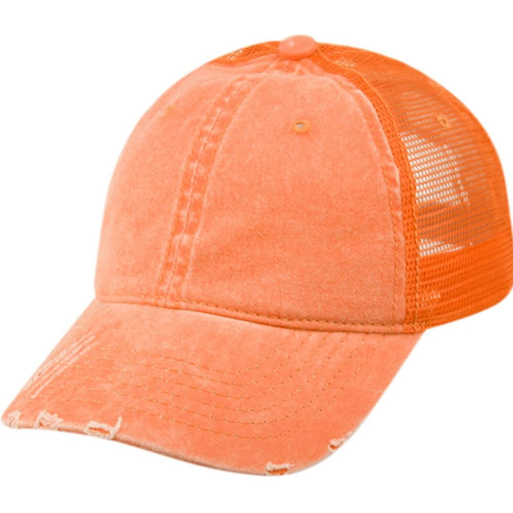 Baseball Caps Low Profile Unstructured HAT Twill Distressed MESH Trucker CAPS - Orange - CJ12NA7V9HI $11.00