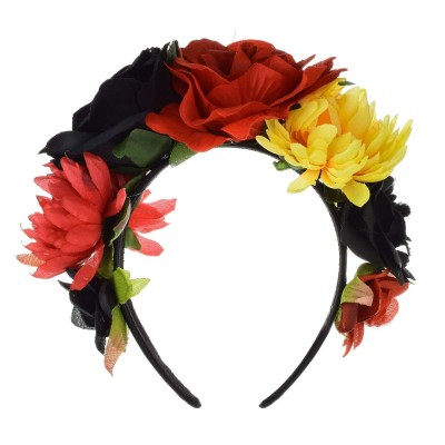 Headbands Day of the Dead Flower Crown Festival Headband Rose Mexican Floral Headpiece HC-23 (Red Black Yellow) - CS18GX4GWR0...
