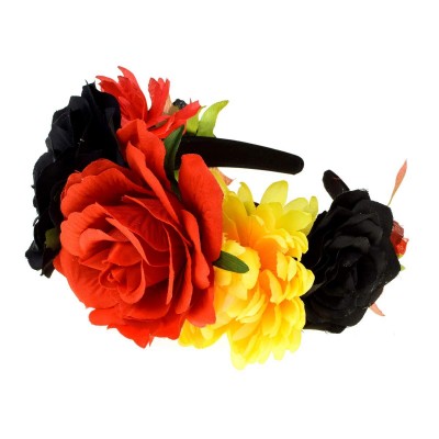 Headbands Day of the Dead Flower Crown Festival Headband Rose Mexican Floral Headpiece HC-23 (Red Black Yellow) - CS18GX4GWR0...