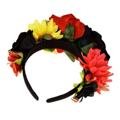Headbands Day of the Dead Flower Crown Festival Headband Rose Mexican Floral Headpiece HC-23 (Red Black Yellow) - CS18GX4GWR0...
