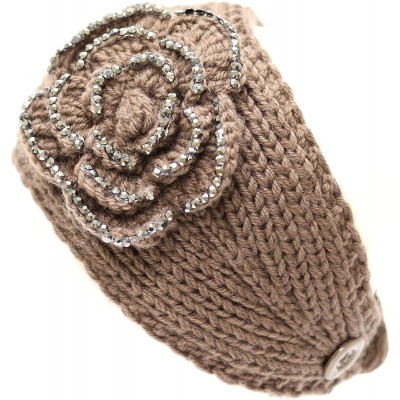 Cold Weather Headbands Hand Knit Crocheted Headband with Stone Flower Decoration-9colors - Brown - CI129JJOHN5 $12.39