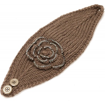 Cold Weather Headbands Hand Knit Crocheted Headband with Stone Flower Decoration-9colors - Brown - CI129JJOHN5 $12.39