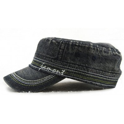 Newsboy Caps Unisex Flat Top Cadet Cap Washed Denim Distressed Military Corps Hat Solid Peaked Cap Adjustable Size - CP18629T...