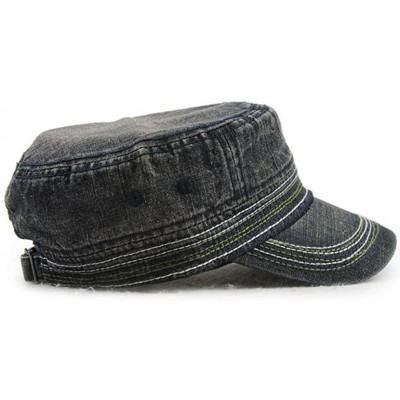 Newsboy Caps Unisex Flat Top Cadet Cap Washed Denim Distressed Military Corps Hat Solid Peaked Cap Adjustable Size - CP18629T...