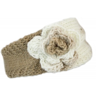 Headbands Women's Winter Wide Knit Headband - Flower - Khaki/Gray/White - CO11QWMINVP $11.92