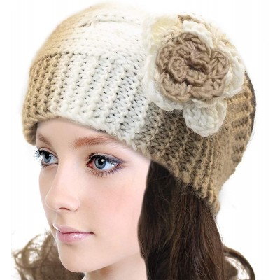 Headbands Women's Winter Wide Knit Headband - Flower - Khaki/Gray/White - CO11QWMINVP $11.92