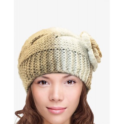 Headbands Women's Winter Wide Knit Headband - Flower - Khaki/Gray/White - CO11QWMINVP $11.92