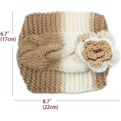 Headbands Women's Winter Wide Knit Headband - Flower - Khaki/Gray/White - CO11QWMINVP $11.92