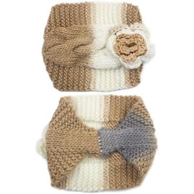 Headbands Women's Winter Wide Knit Headband - Flower - Khaki/Gray/White - CO11QWMINVP $11.92