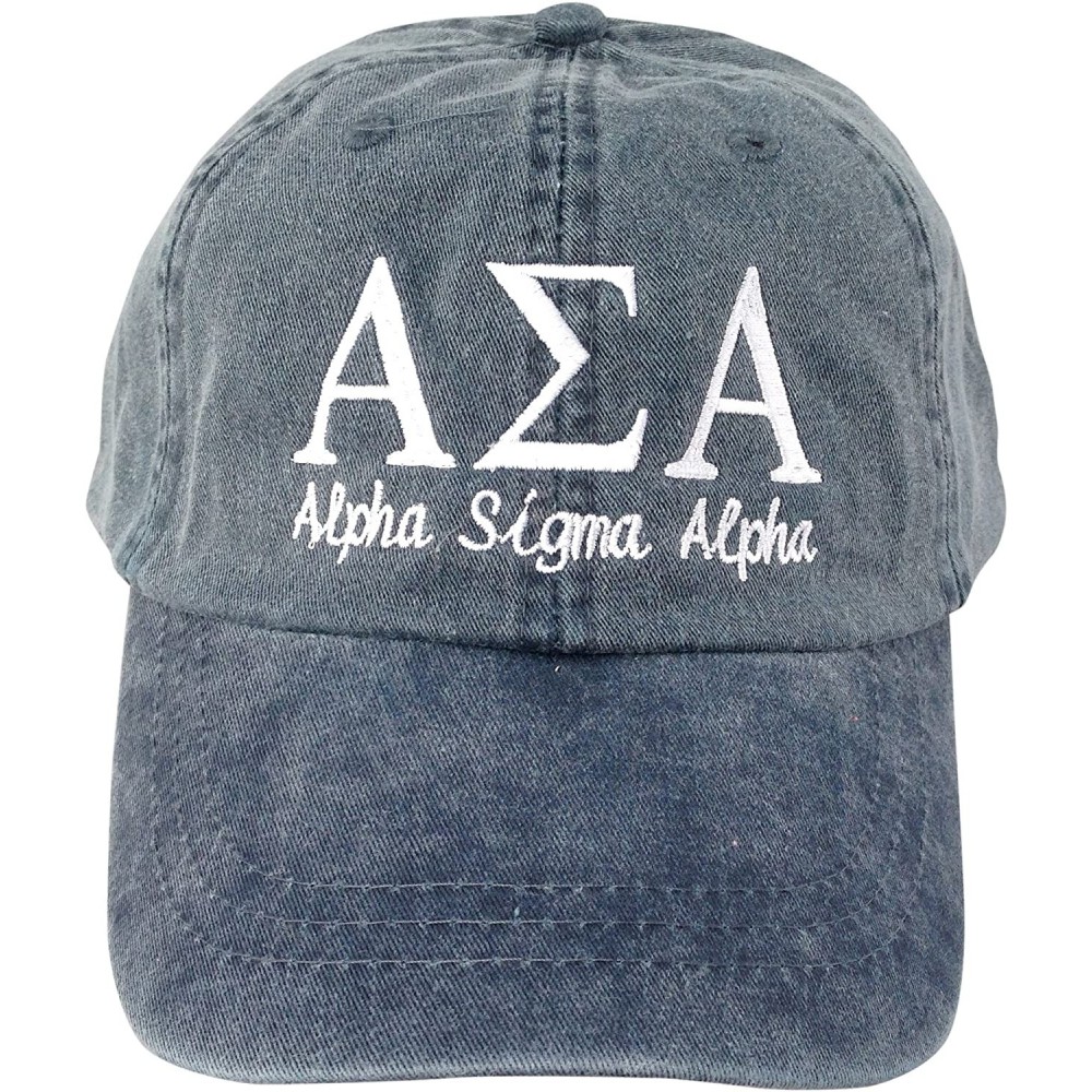 Baseball Caps Womens Alpha Sigma Alpha Script Baseball Cap - Navy - CG1872HS6AY $19.44