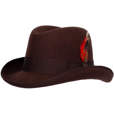 Fedoras 9th Street Charles Firm Felt Homburg Godfather Hat 100% Wool - Brown - CW18GG84MMG $97.05