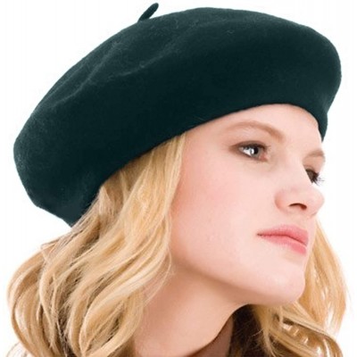 Berets Womens Beret 100% Wool French Beret Solid Color Beanie Cap Hat - Green - CY18MER2X2K $21.78