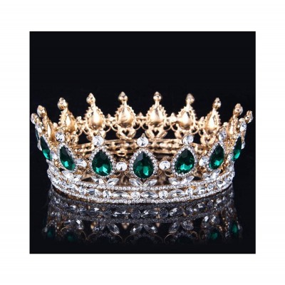 Headbands Elegant Crystal Bridal Princess Crown Classic Gold Queen Tiaras-gold green - gold green - C918WU52X4U $30.00