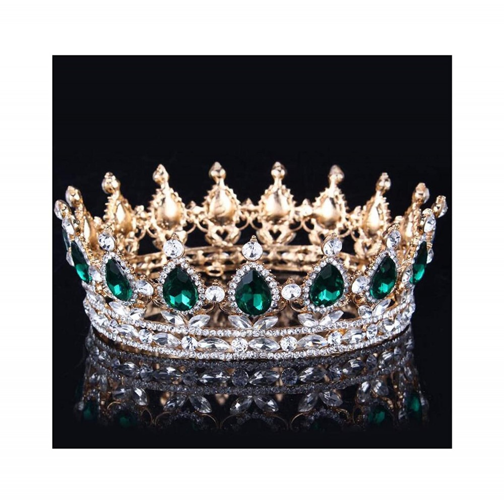 Headbands Elegant Crystal Bridal Princess Crown Classic Gold Queen Tiaras-gold green - gold green - C918WU52X4U $30.00