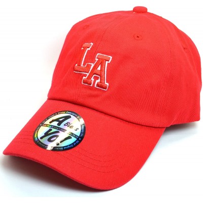Baseball Caps LA Embroidered Polo Style Cotton Dad Hat Durable Baseball Cap AYO1120 - Red - C618CWYNIRD $16.33