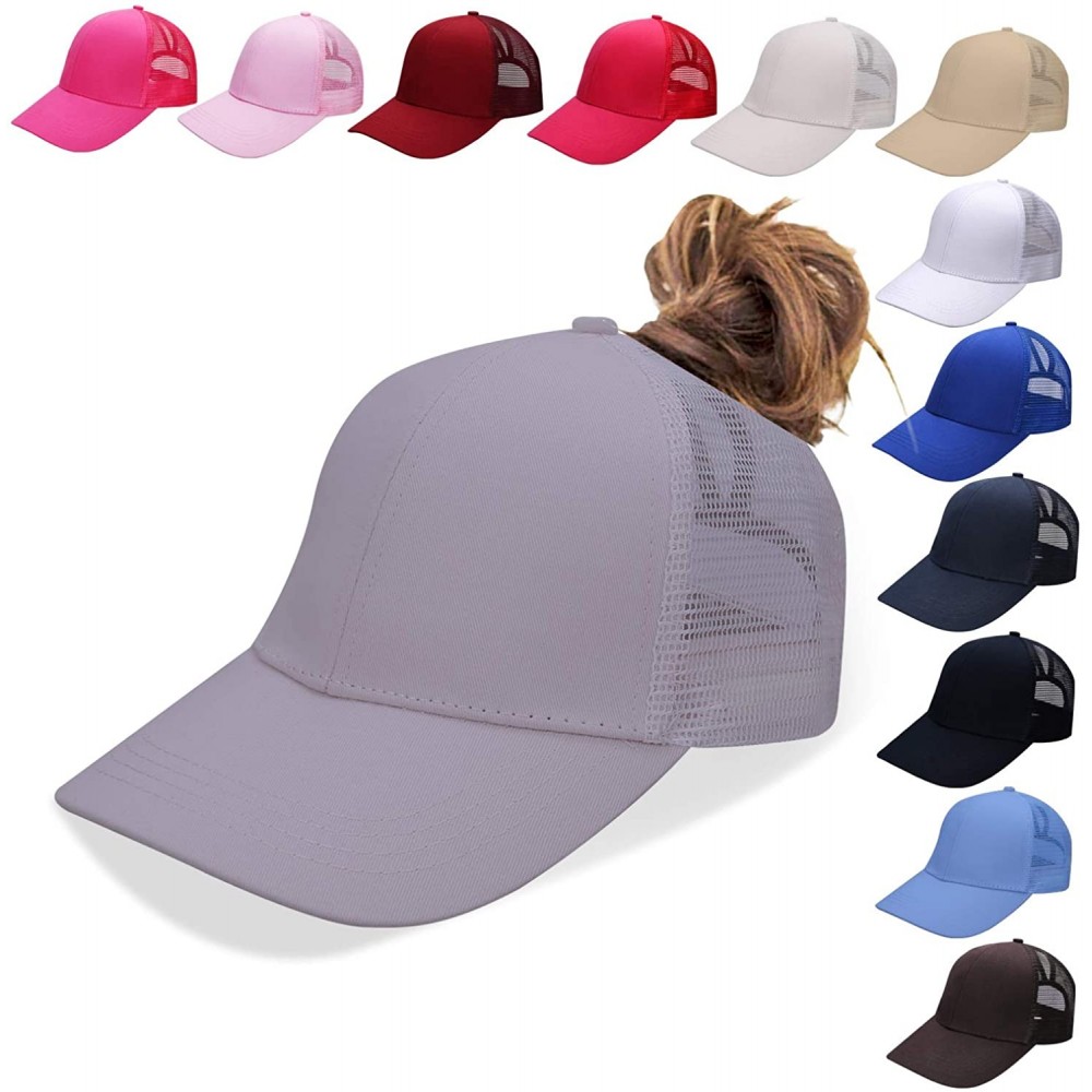 Baseball Caps NeuFashion Ponycap Messy High Bun Ponytail Adjustable Mesh Trucker Baseball Cap Hat for Women - Gray - C418DTRR...