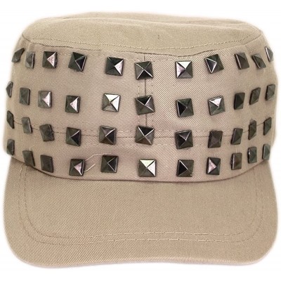 Newsboy Caps Adjustable Cotton Military Style Studded Front Army Cap Cadet Hat - Diff Colors Avail - Khaki - CW11KUTXQ2H $11.15