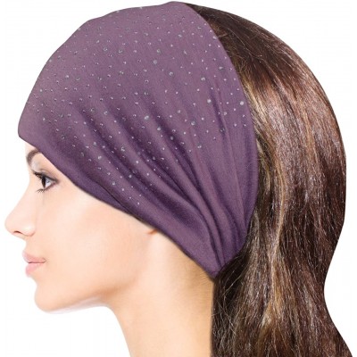 Cold Weather Headbands Sparkling Rhinestone and Dots Wide Elastic Headband - Purple - CY11CMTFCDT $21.54