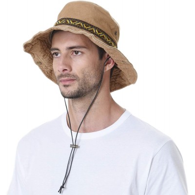 Sun Hats Boonie Bush Hat Aztec Pattern Wide Brim Side Snap KR8752 - Beige - CL184S08CRS $45.29