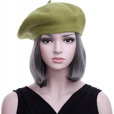 Berets French Style Classic Solid Color Wool Berets Beanies Cap Hats - Light Green - CH1945O34DH $9.66