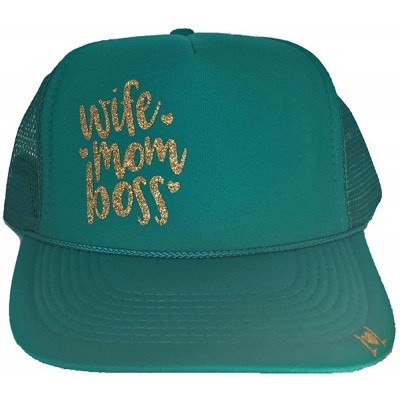 Baseball Caps Wife Mom Boss - Glitter Trucker Hat (Custom) - Teal - CK1887IHQUQ $47.59