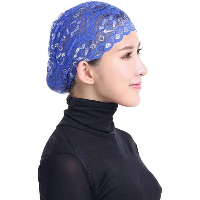 Skullies & Beanies Women Muslim Hijab Ruffle Cancer Chemo Elegant Lace Hat Beanie Scarf Turban Head Wrap Cap - Blue - CU186OK...