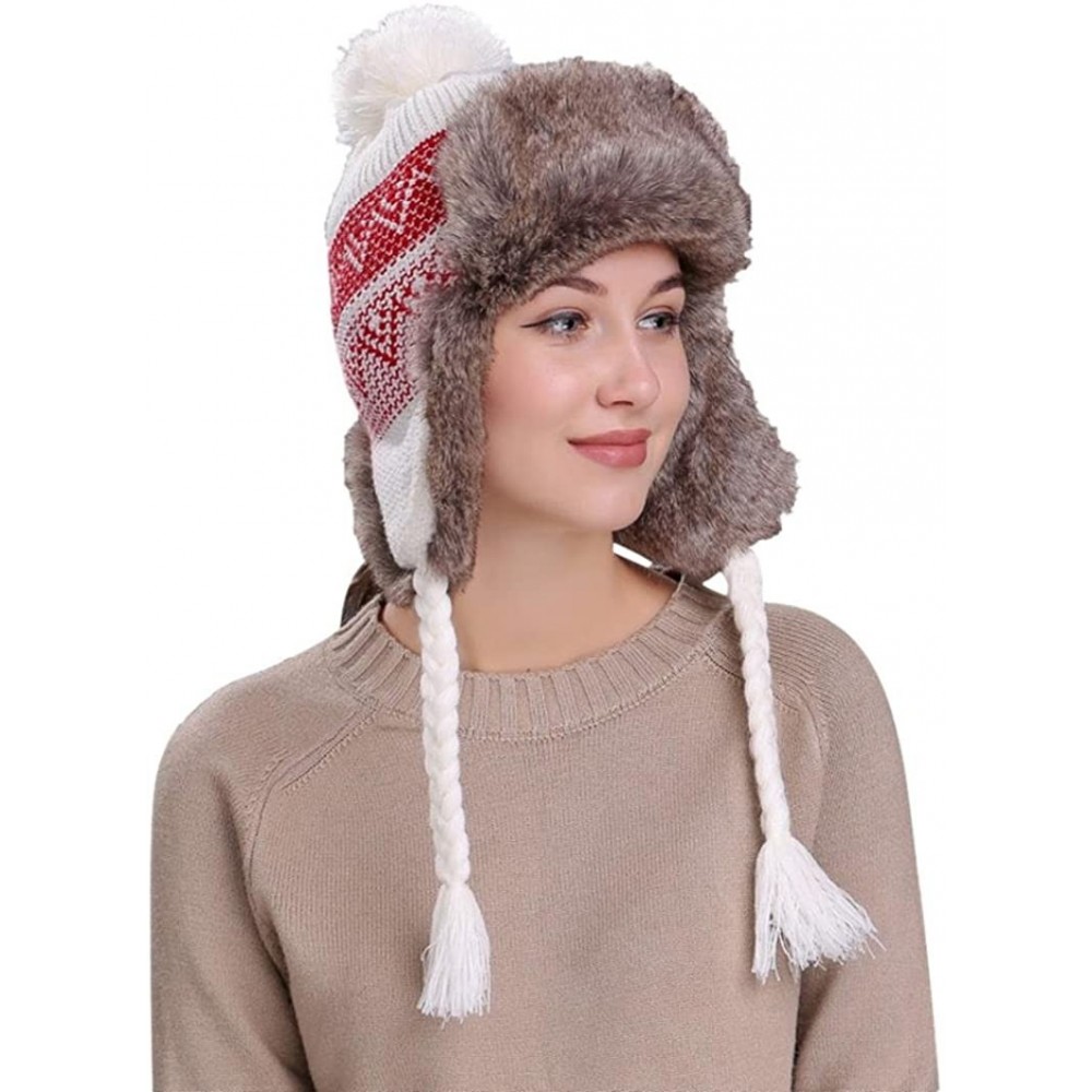 Skullies & Beanies Warm Women Winter Hat with Ear Flaps Snow Ski Thick Knit Wool Beanie Cap Hat - White - CE187NQ32UY $9.44