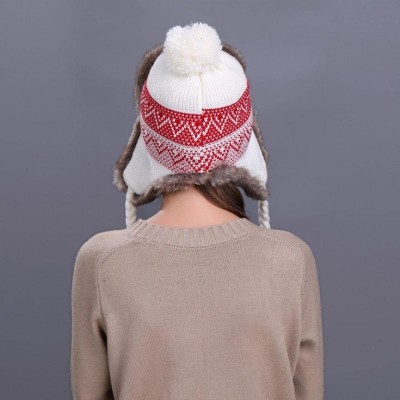 Skullies & Beanies Warm Women Winter Hat with Ear Flaps Snow Ski Thick Knit Wool Beanie Cap Hat - White - CE187NQ32UY $9.44