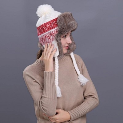 Skullies & Beanies Warm Women Winter Hat with Ear Flaps Snow Ski Thick Knit Wool Beanie Cap Hat - White - CE187NQ32UY $9.44