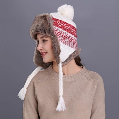 Skullies & Beanies Warm Women Winter Hat with Ear Flaps Snow Ski Thick Knit Wool Beanie Cap Hat - White - CE187NQ32UY $9.44
