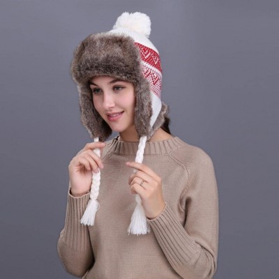 Skullies & Beanies Warm Women Winter Hat with Ear Flaps Snow Ski Thick Knit Wool Beanie Cap Hat - White - CE187NQ32UY $9.44
