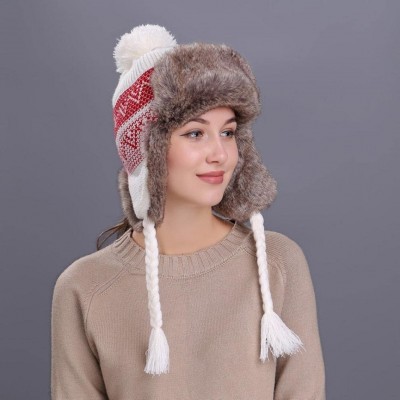 Skullies & Beanies Warm Women Winter Hat with Ear Flaps Snow Ski Thick Knit Wool Beanie Cap Hat - White - CE187NQ32UY $9.44