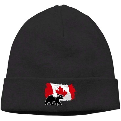 Skullies & Beanies Skull Hat Beanie Knit Hats for Men Canada Bear Flag Winter Warm Black - CS18IWZ8MCS $17.05
