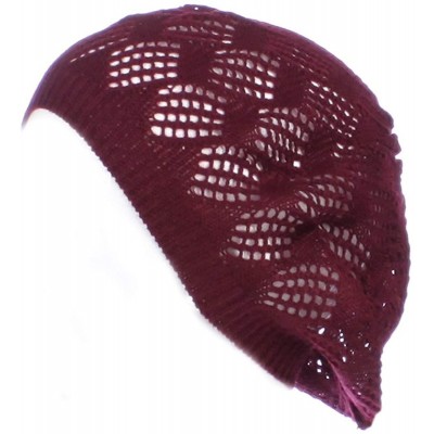 Berets Womens Crochet Flower Beanie Hats Lightweight Cutout Knit Beret Fashion Cap - Burgundy Red Mini Squares - C512LCQ7GNL ...