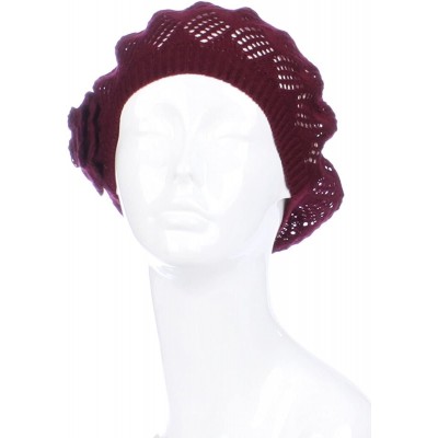 Berets Womens Crochet Flower Beanie Hats Lightweight Cutout Knit Beret Fashion Cap - Burgundy Red Mini Squares - C512LCQ7GNL ...