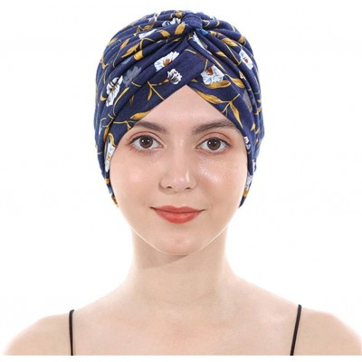 Skullies & Beanies Women's Cotton Turban Elastic Beanie Printing Sleep Bonnet Chemo Cap Hair Loss Hat - Navy003 - CH196OTKYY5...