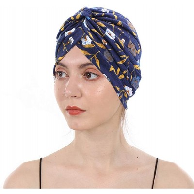 Skullies & Beanies Women's Cotton Turban Elastic Beanie Printing Sleep Bonnet Chemo Cap Hair Loss Hat - Navy003 - CH196OTKYY5...