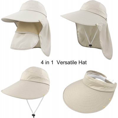 Sun Hats Women Sun Wide Brim UV Protection Fishing Hats Foldable Ponytail Summer Hat with Detachable Flap - Beige - CZ194T88E...