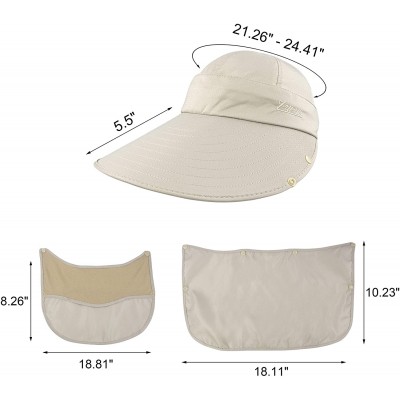 Sun Hats Women Sun Wide Brim UV Protection Fishing Hats Foldable Ponytail Summer Hat with Detachable Flap - Beige - CZ194T88E...